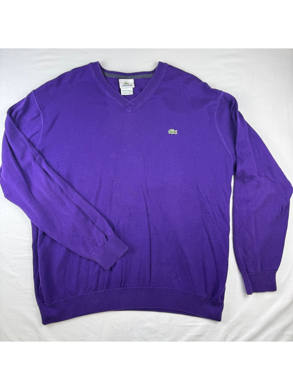 Lacoste Purple V-Neck Cotton Sweater Size 7 XL